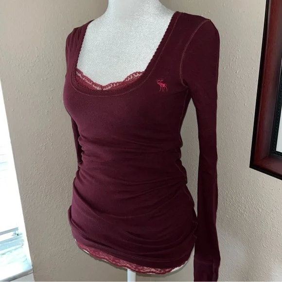 Vintage Y2K Abercrombie 2000s Scoop Neck Long Sleeve Top - Picture 3 of 5